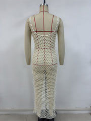 Summer Seaside Vacation Beach Casual Solid Color Knitted Spaghetti Straps Knitted Blouse Dress
