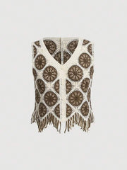Women New Spring and Autumn Crocheted Hollow Tassel Short Vest Top Crochet hook