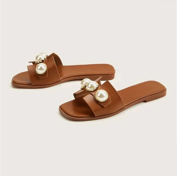 Pearl Flat Slippers Women Lightweight Low Heel Outerwear Beach Slippers Supply - kinko Global Holdings inc