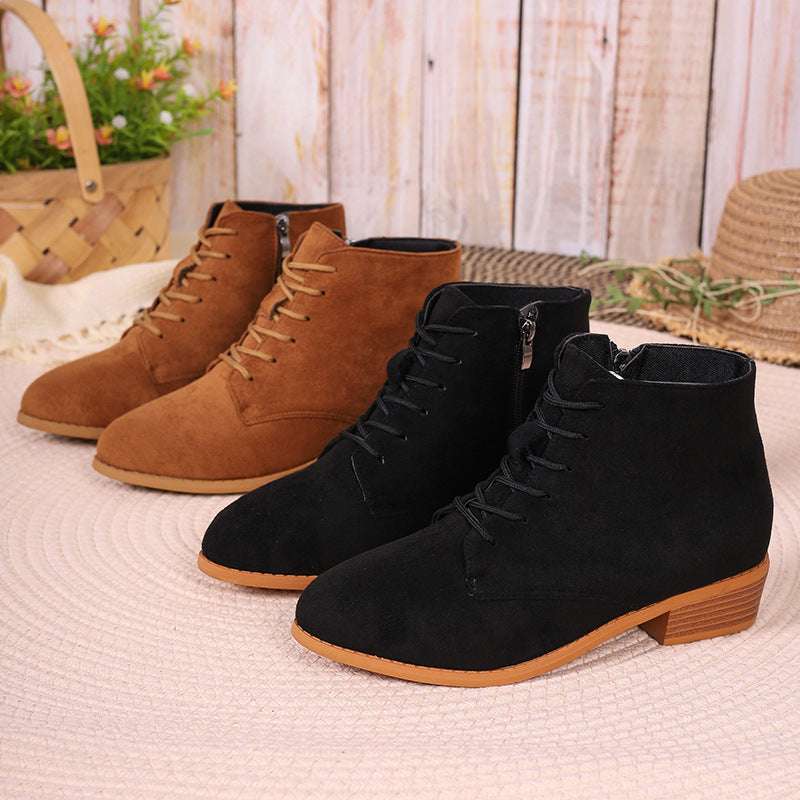 Autumn Chunky Heel Short Martin Boots Women British plus Size Lace up Chunky Heel Ankle Boots - kinko Global Holdings inc