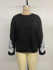 Autumn Pullover Top Women Lace Stitching Casual round Neck Sweatshirts