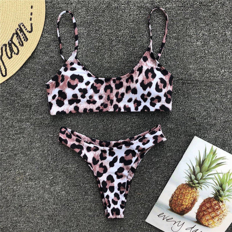 Women Seperated Swimwear Sexy Leopard Print Bikini Push up - kinko Global Holdings inc