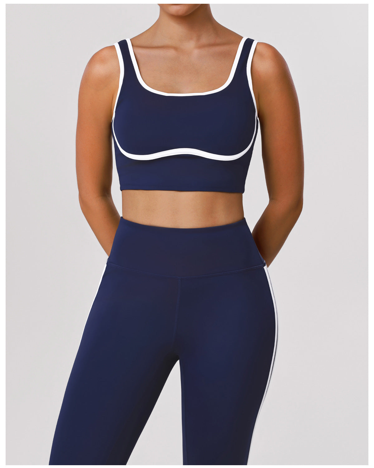 Contrast Color Striped Fitness Yoga Two Piece Sets High Elastic Shockproof Bra Hip Lift Belly Shaping Tights Sportswear - kinko Global Holdings inc