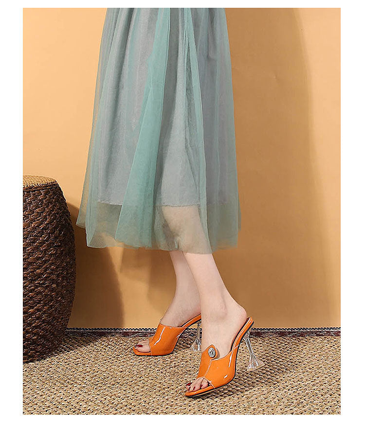 Stylish Peep Toe Chunky Heel High Heel Hollow Out Cutout Rhinestone Sandals Women - kinko Global Holdings inc
