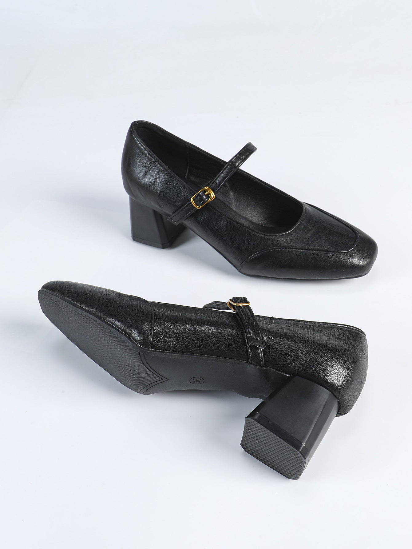 Women Spring Autumn Low Cut Square Toe Mid Heel Chunky Heel High Heels Genuine Leather Wine Red - kinko Global Holdings inc