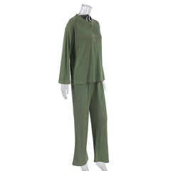 Autumn Knitted Sunken Stripe Casual Simple Pajamas Women Long Sleeved Trousers Comfortable Home Wear