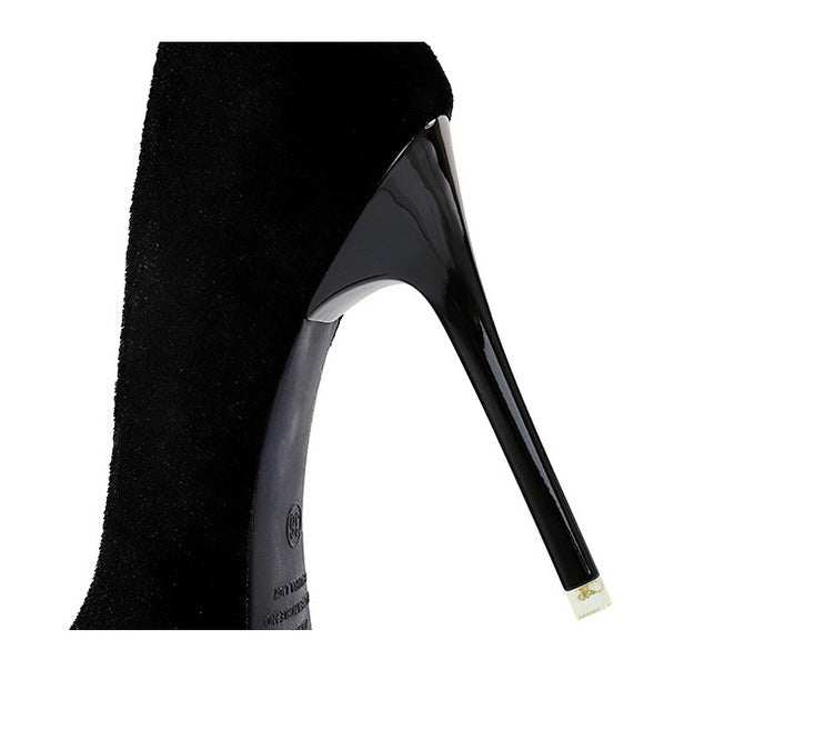 Cocktail High Heels Stiletto Heel Shallow Mouth Pointed Toe Metal Buckle Suede Side Empty Super High Heel Shoes - kinko Global Holdings inc