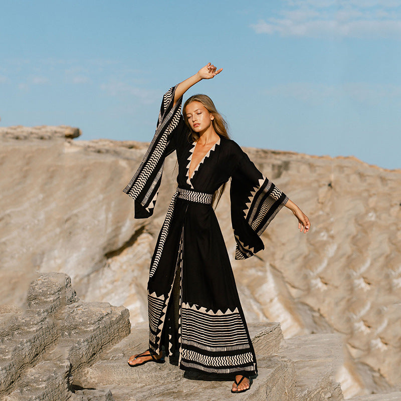 Cotton Printed Cardigan Seaside Vacation Sun Protection Shirt Beach Bikini Cover Swimsuit Outwear Women - kinko Global Holdings inc