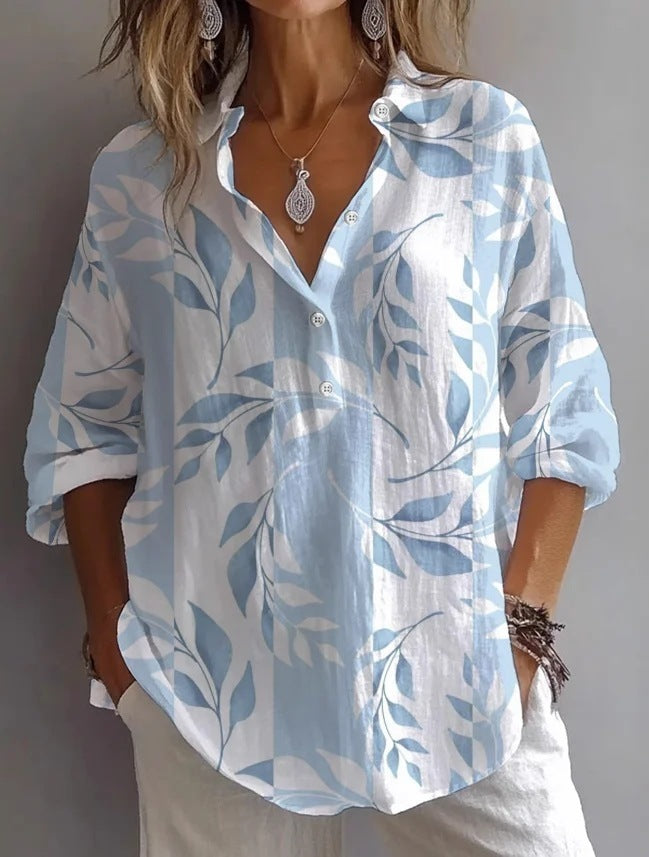 Fashion Printing Lapel Long Sleeve Shirt Top - kinko