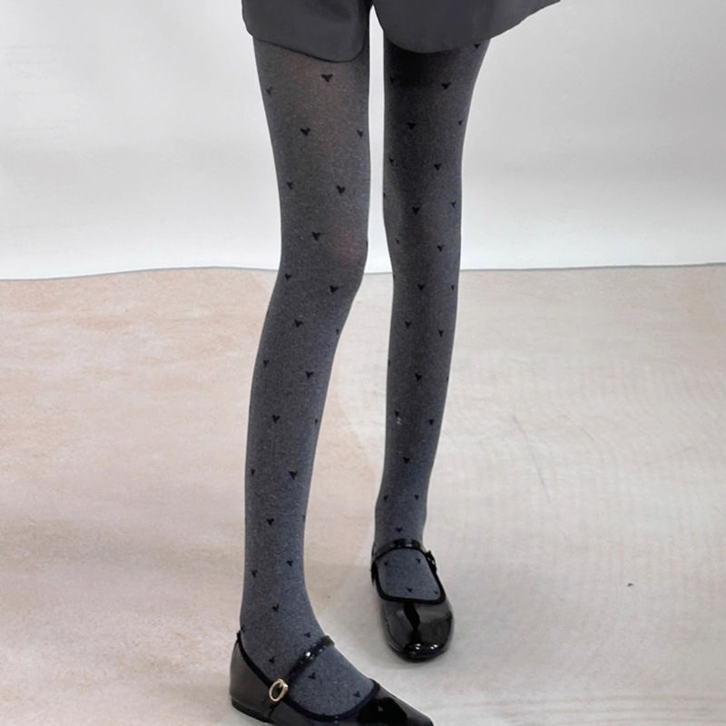 Pantyhose Hearts Polka Dot Jacquard Gray Stockings - kinko
