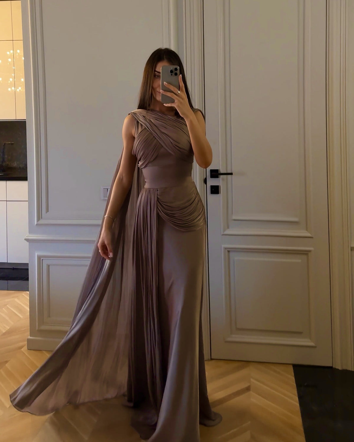 Pleated Ribbon Satin Evening Dress - kinko