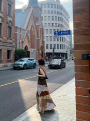 Women's Skirt Vacation Style Artistic Stitching Long Wild Skirt - kinko