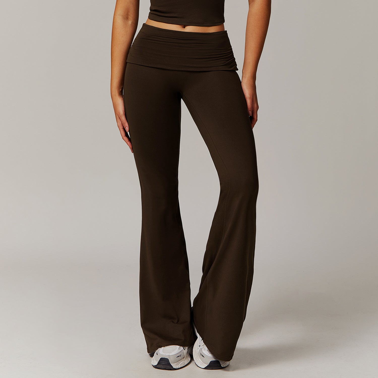 Wool Pleated Yoga Fold High Waist Running Sports Skinny Versatile Bell-bottom Pants Women - kinko