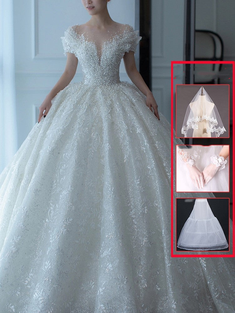 Off Shoulder French Main Wedding Dress - kinko