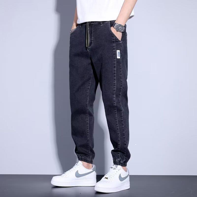 Youth Casual Harem Drawstring Elastic Elastic Beam Foot Type Men's Jeans - kinko