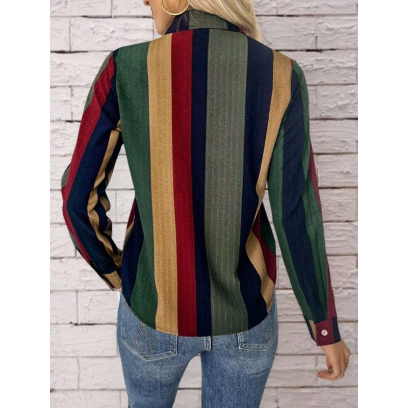 Womens Contrast Color Button Down Collared Shirt Casual Long Sleeve Business Office Work Blouses Tops - kinko