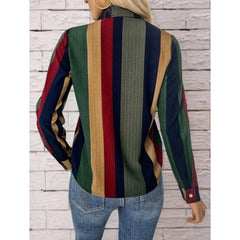 Womens Contrast Color Button Down Collared Shirt Casual Long Sleeve Business Office Work Blouses Tops - kinko