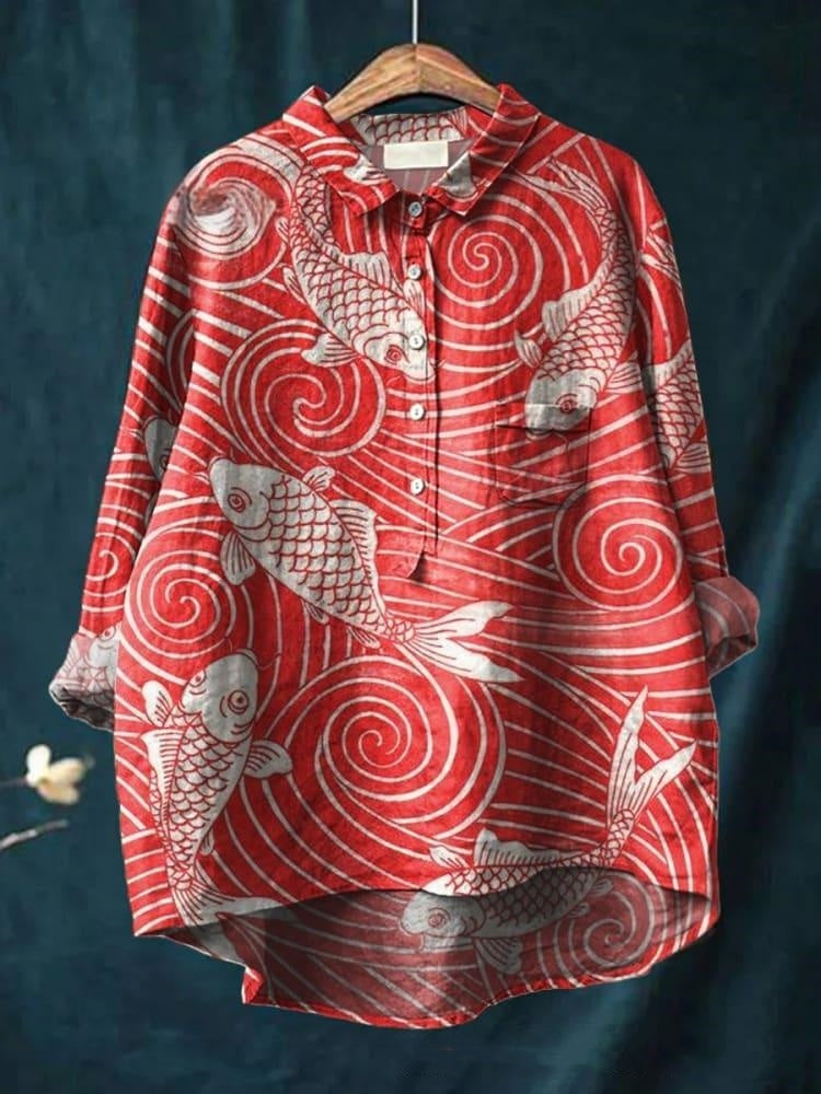 Women's Casual Floral Art Retro Loose Shirt - kinko