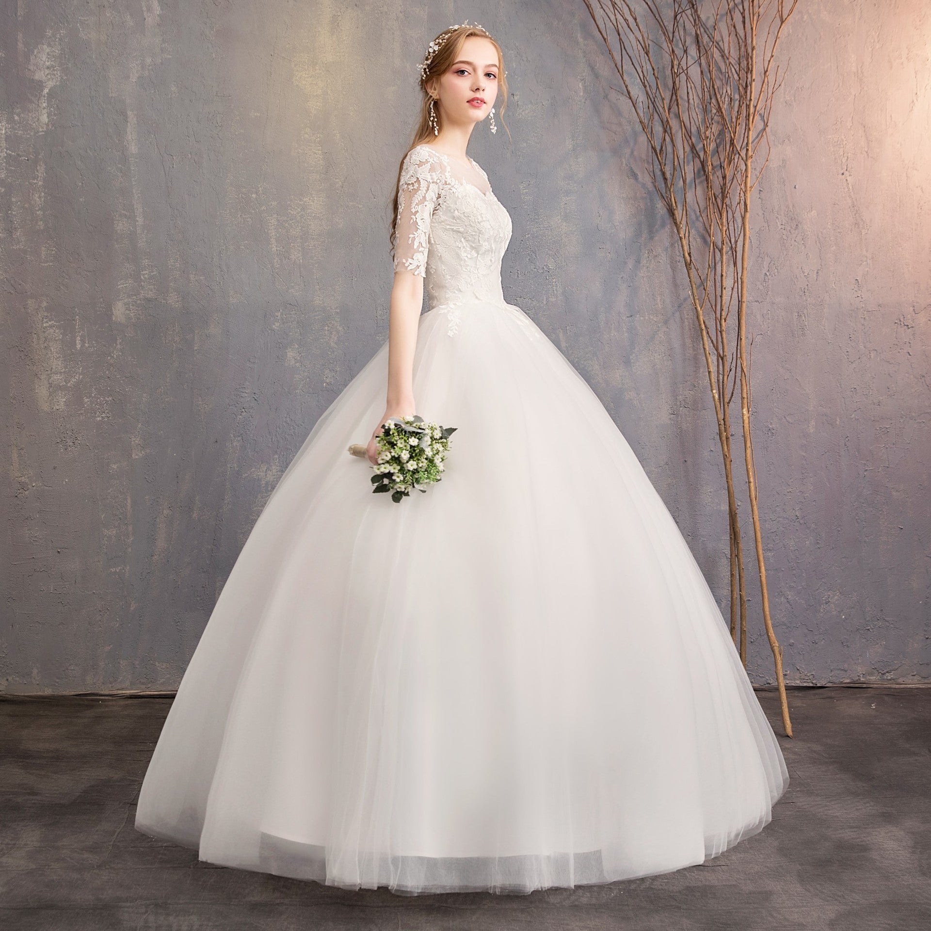 Slim Mid-sleeve Plus Size Photo Studio Wedding Dress - kinko
