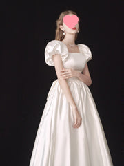 French Light Wedding Dress Satin Vintage Trip Shoot Bridal Gown Dress - kinko