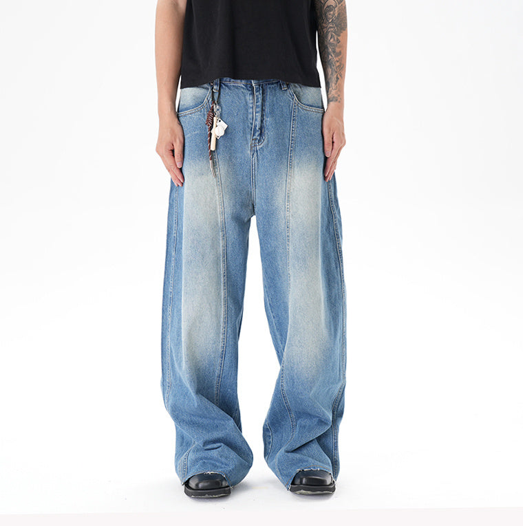 Cut Washed Vintage Washed Wide Leg Machete Jeans - kinko
