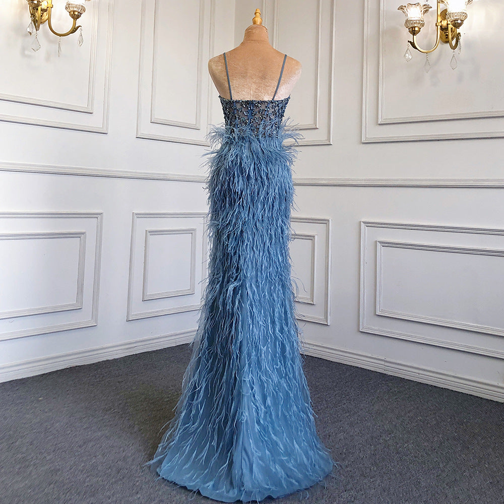 Suspender Feather Slim-fit Host Annual Party Banquet Engagement Dress - kinko