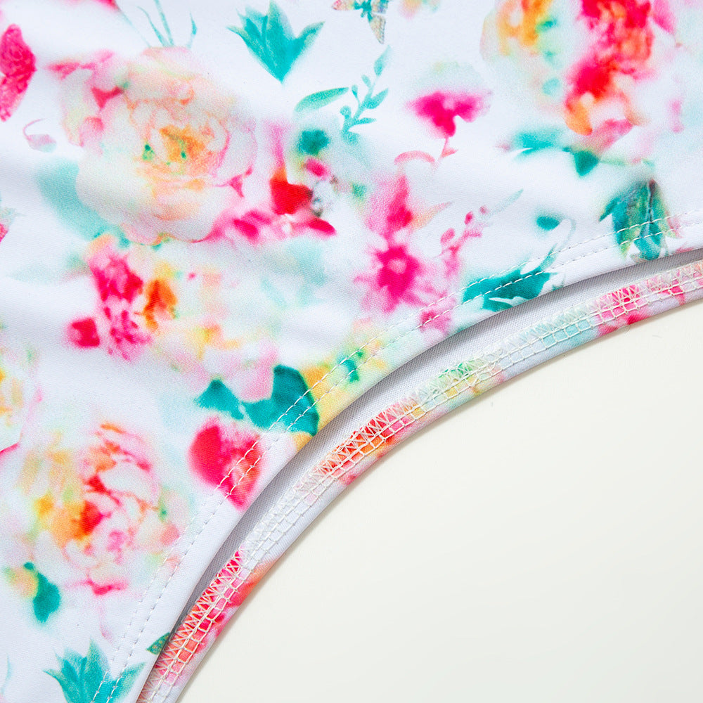 Tube Top Bow Floral Print One Piece Swimsuit Women Sexy Tight Swimsuit - kinko Global Holdings inc