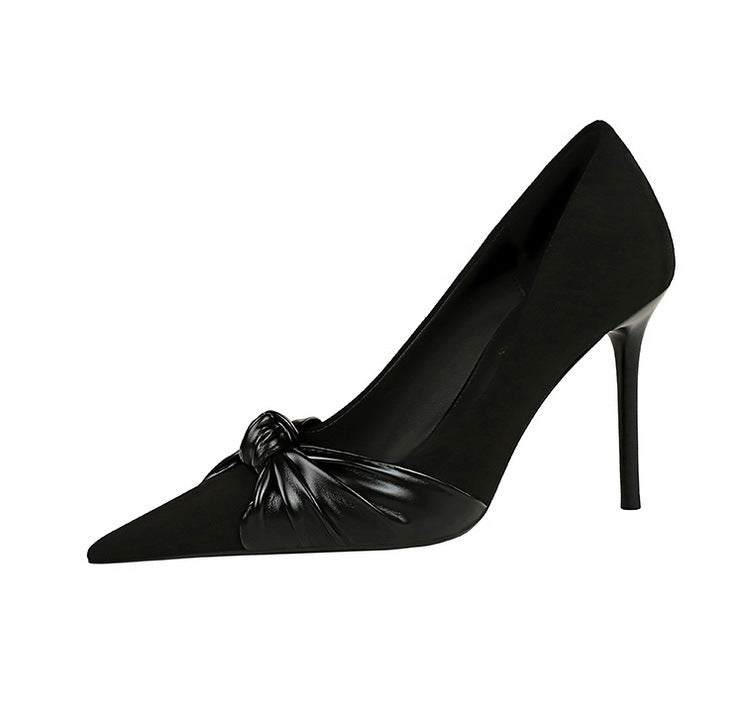 Fashionable Pedicure Delicate Slimming Stiletto Heel Shallow Mouth Pointed Toe Bowknot Pumps Women High Heels - kinko Global Holdings inc