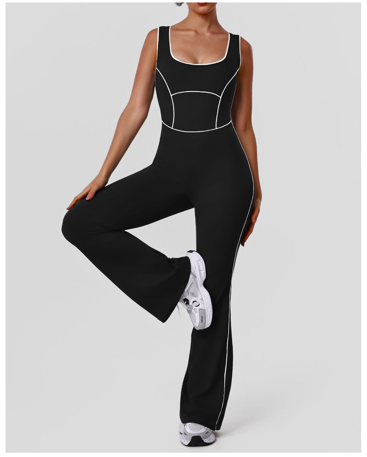 Hollow Out Cutout Contrast Color Shaping Yoga Bodysuit Peach Hip Micro Pull Jumpsuit Fitness Sportswear with Pad - kinko Global Holdings inc