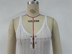 Beach Casual Solid Color Knitted Spaghetti Straps Knitted Blouse Outwear Dress Women