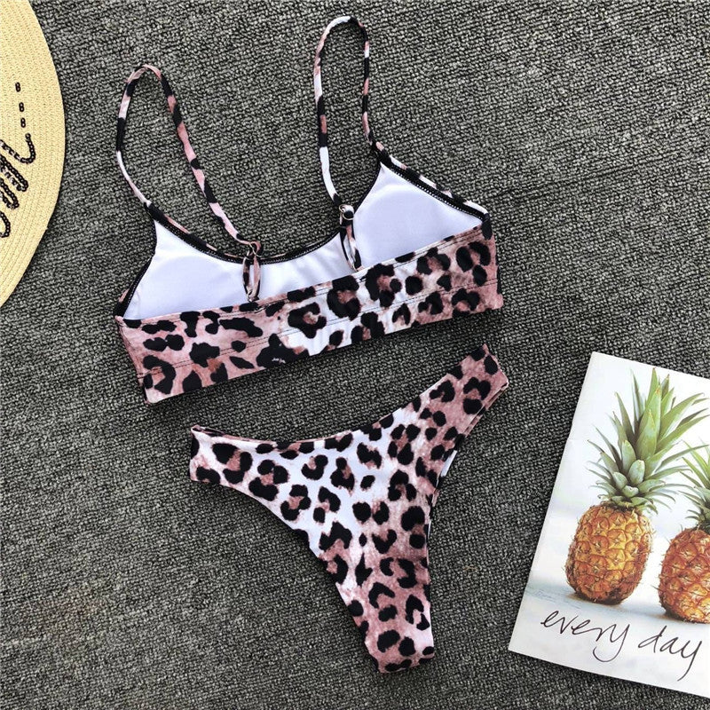 Women Seperated Swimwear Sexy Leopard Print Bikini Push up - kinko Global Holdings inc