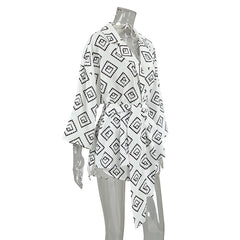Summer Thin Ice Silk Hotel Printed Long Sleeve Nightgown Shorts Two Piece Set Ladies Homewear