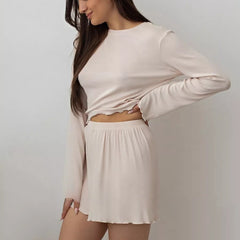 Long Sleeve Shorts Modal Autumn And Winter Round Neck Two-piece Homewear - kinko