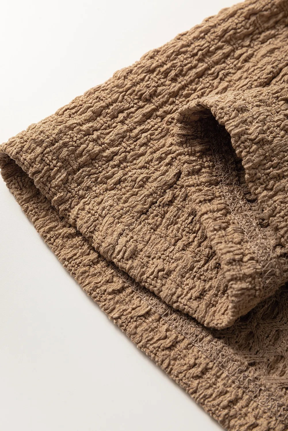 Buckskin Short Sleeve Textured Button Up Tie Waist Long Dress - kinko