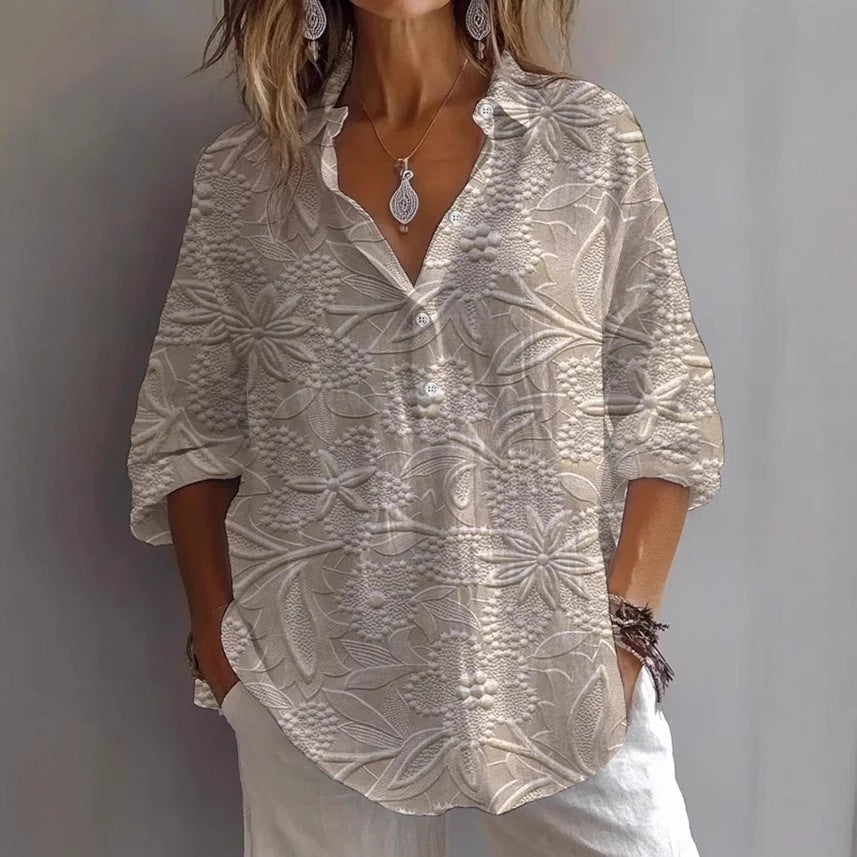 Fashion Printing Lapel Long Sleeve Shirt Top - kinko