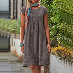 Fashion U-neck Short Sleeve Dress Summer Solid Straight Dresses Womens Clothing - kinko