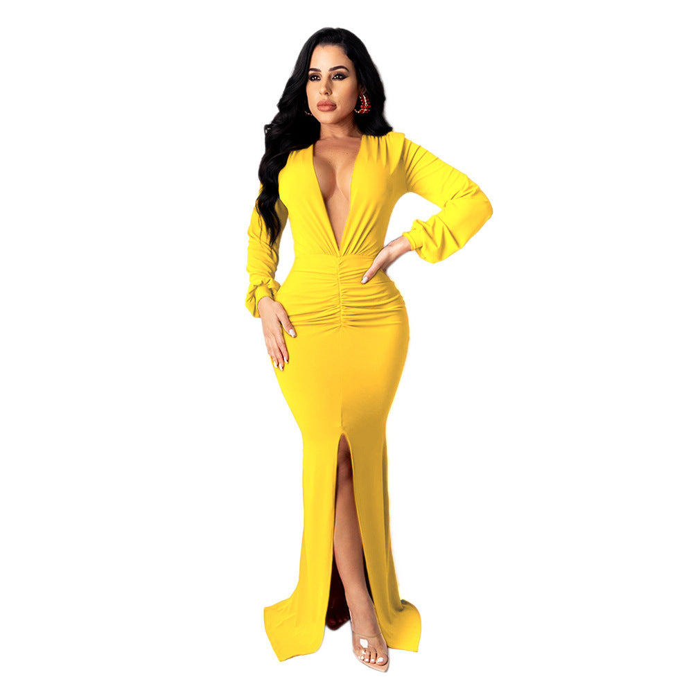 Women's Large V-neck Slim-fit Nightclub Evening Dress - kinko