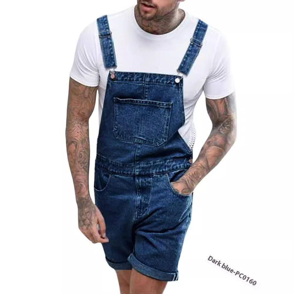 Youth Casual Mid-stretch Denim Suspender Pants - kinko