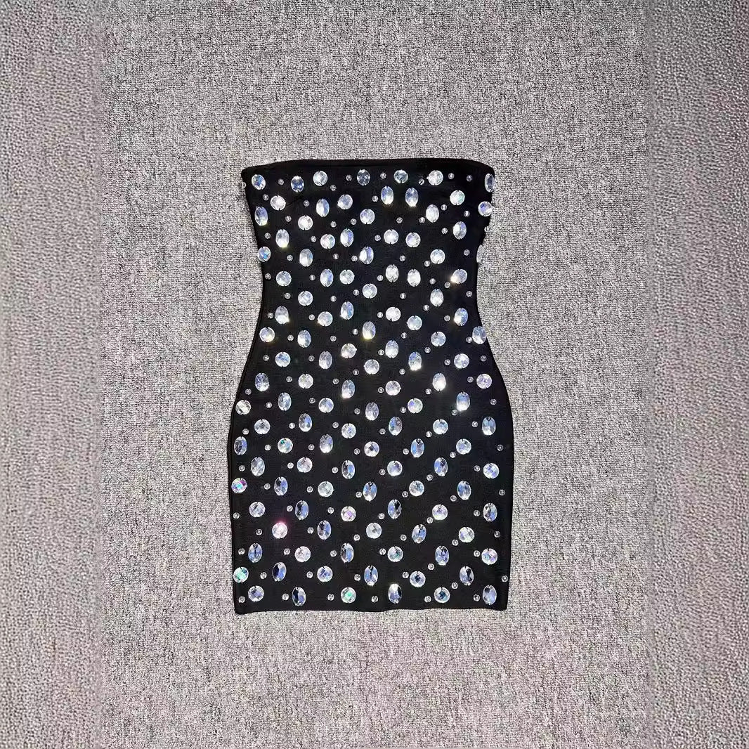 Off-shoulder Diamond-embedded Tube Top Party Dress - kinko