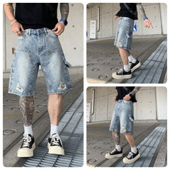 Men's Gradient Full Diamond Denim Shorts - kinko