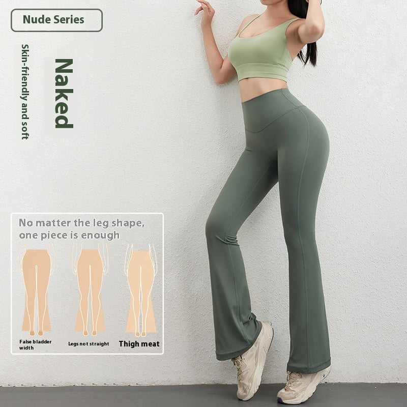 Women's Hip Raise High Waist Pocket Sports Bell-bottom Pants - kinko