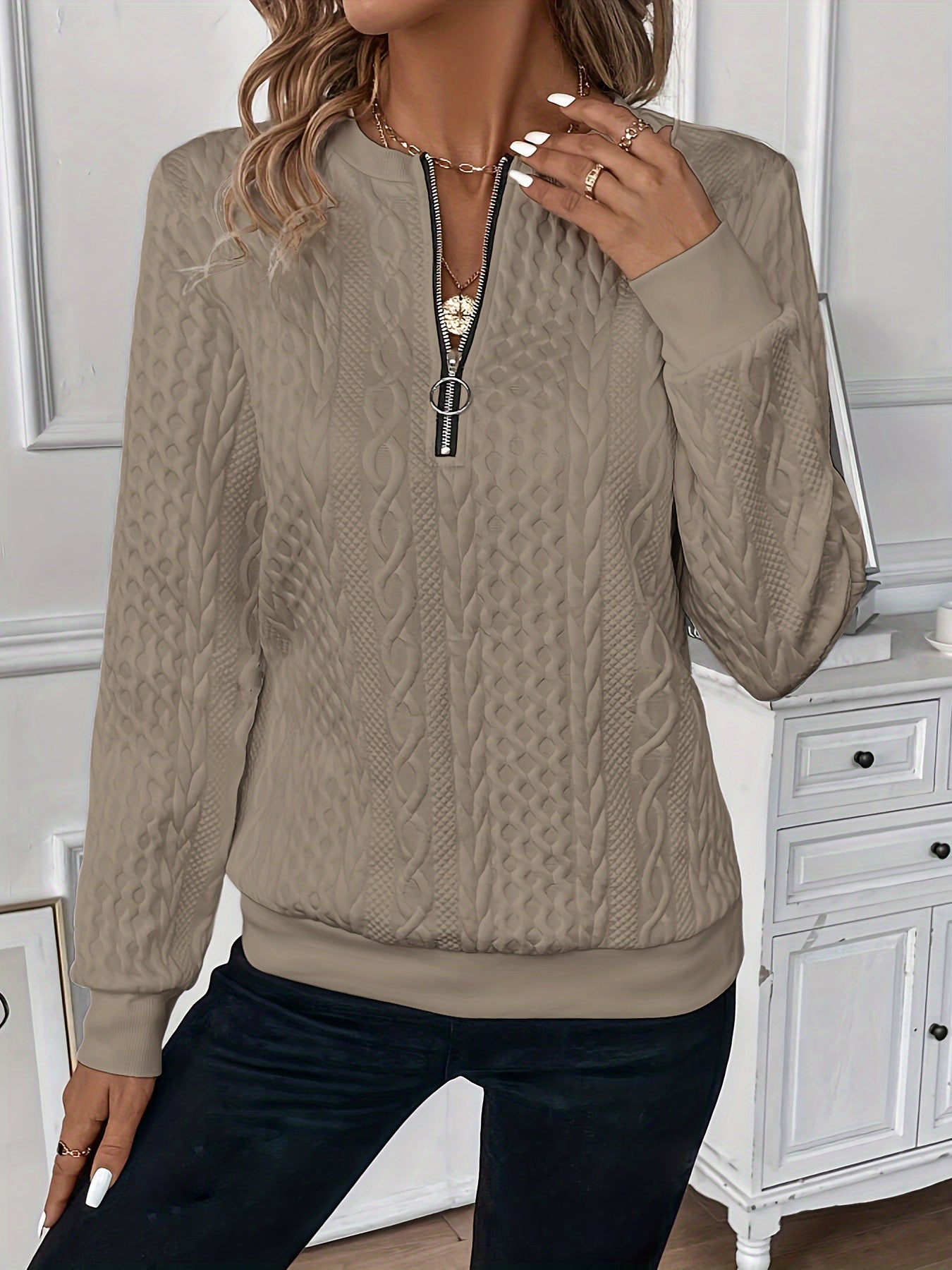Short Women's Clothing With Zipper Sweater Long Sleeve - kinko