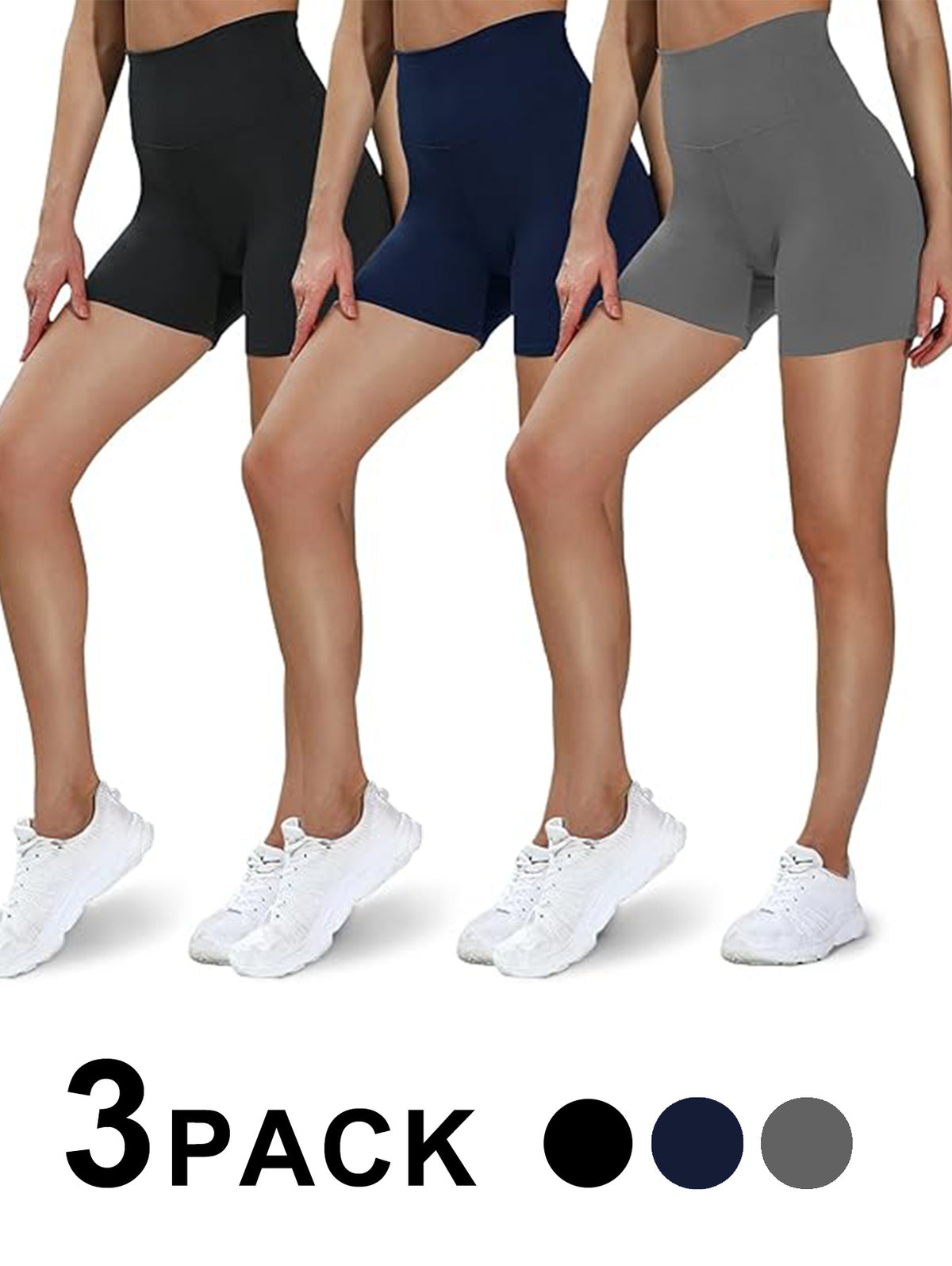 Leggings - 3 Points High Waist, 3 Pairs Of Black, Zhangqing, Dark Gray - kinko
