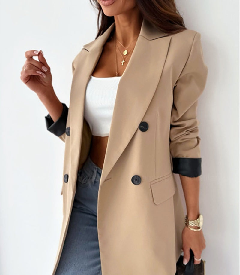 Women's Clothing Plain Casual Loose Beige Blazer - kinko