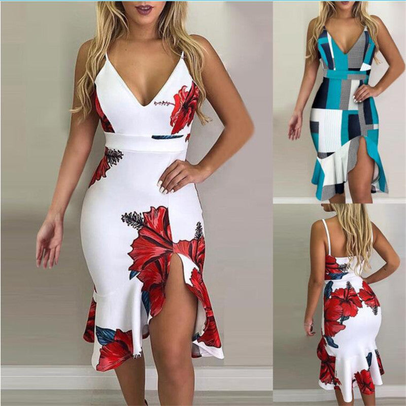 Collage halter irregular skirt dresses - kinko