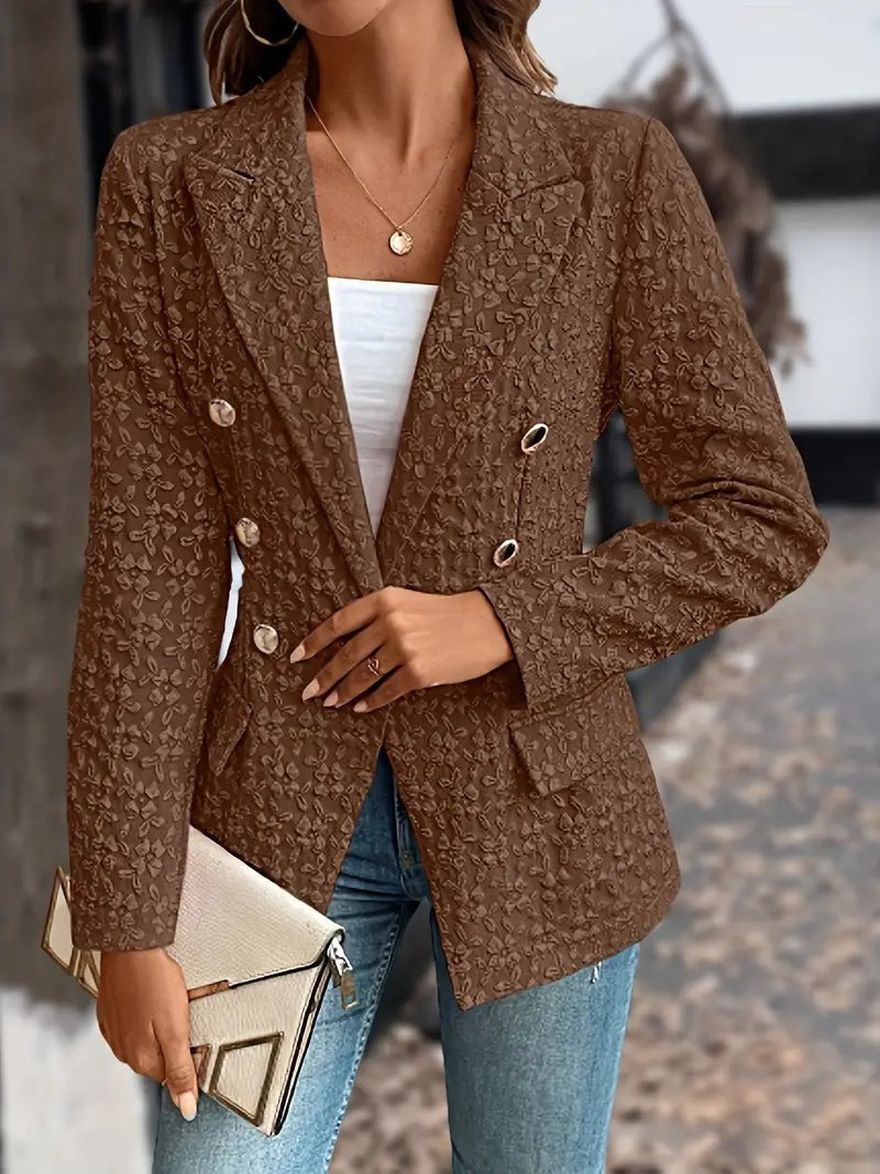 Winter Fashion Temperament Pure Color Double Breasted Blazer Women's Clothing - kinko
