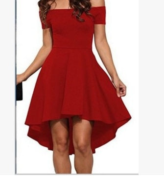 One Shoulder Short Sleeve And Large Swallowtail Skirt - kinko