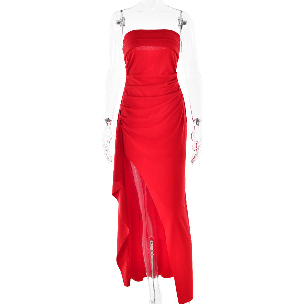 Evening Gown Women's One Neck Strapless Dress Fashionable And Sexy Backless High Slit Long Dress - kinko
