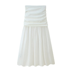 Summer Pleated Decorative Stitching Mid-waist Skirt - kinko