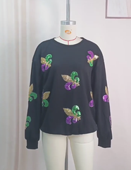 Spring Autumn Sequined Knitted Sweatshirt Round Neck Long Sleeve Pullover Top Women Outerwear